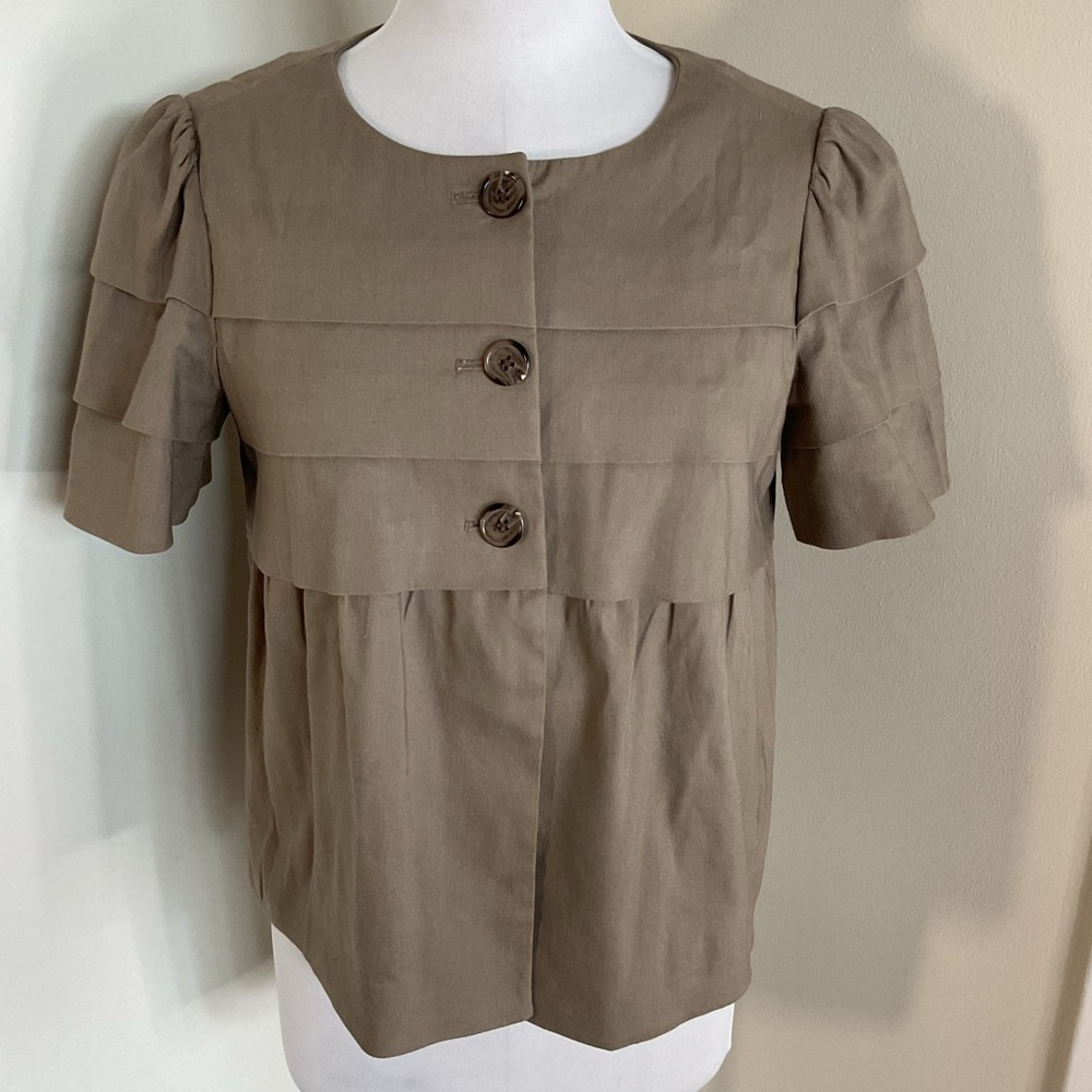 Banana Republic Tan Bolero Jacket Puff Sleeve Button Front Summer Layer